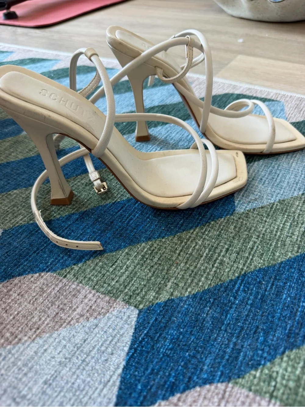 SCHUTZ White Strappy Square-Toe Heeled Sandals